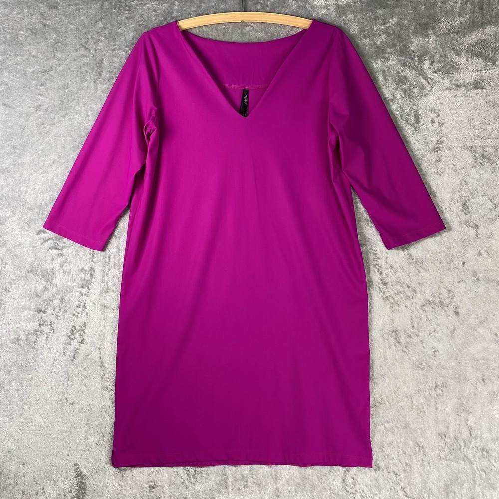 Porto San Francisco Womens Sz 1 (S) Pink Fuschia Shift Dress V Neck 3/4 Sleeves